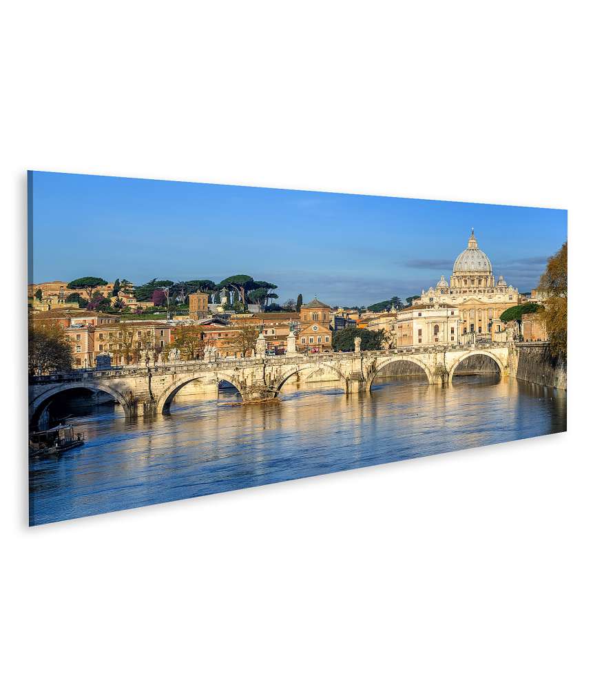 Islandburner Bild auf Leinwand Wandbild des Petersdoms im Vatikan und der Ponte Sant'Angelo Brücke, Rom