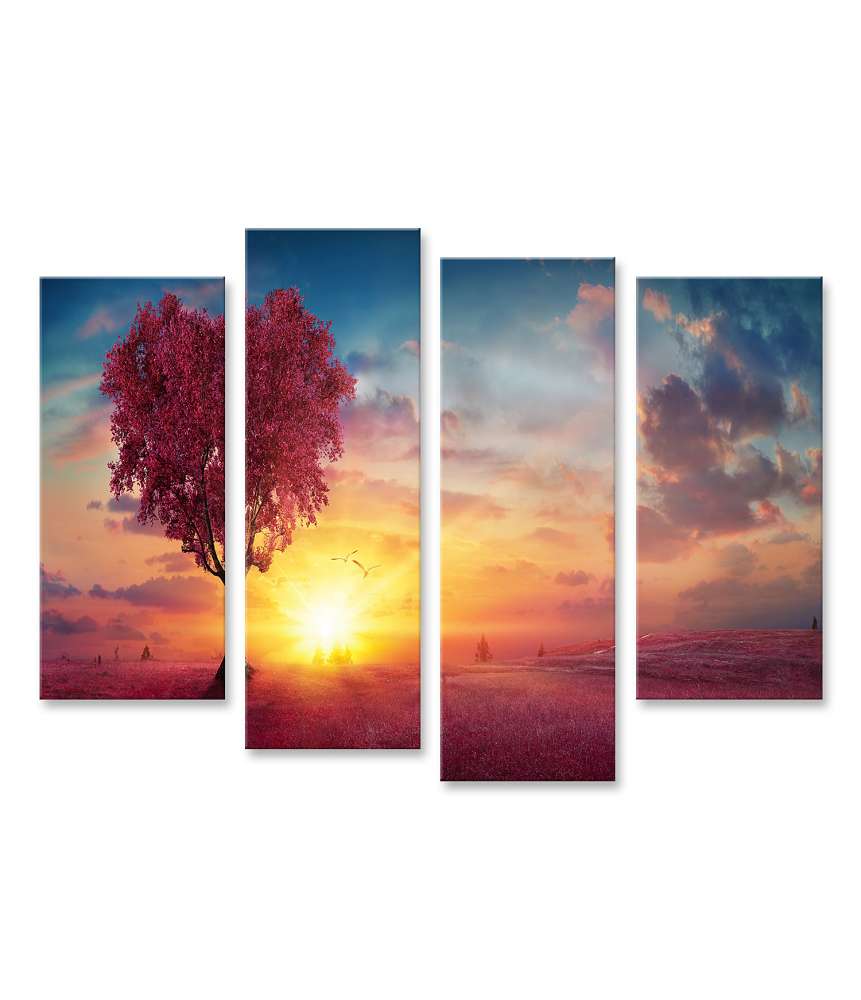 Islandburner Bild auf Leinwand Romantischer Sonnenuntergang mit rotem Herz-Baum in natürlicher Landschaft