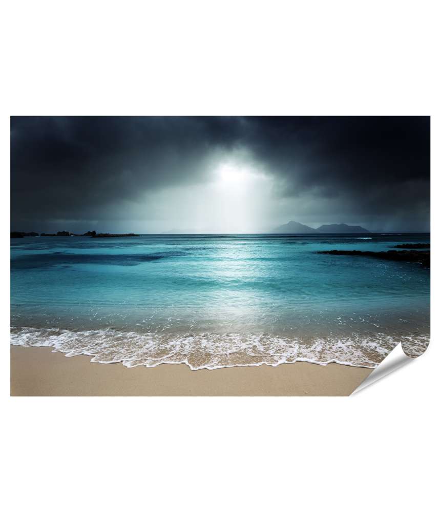 Islandburner XXL Premium Poster Wandbild: Idyllischer Strand auf La Digue Island, Seychellen