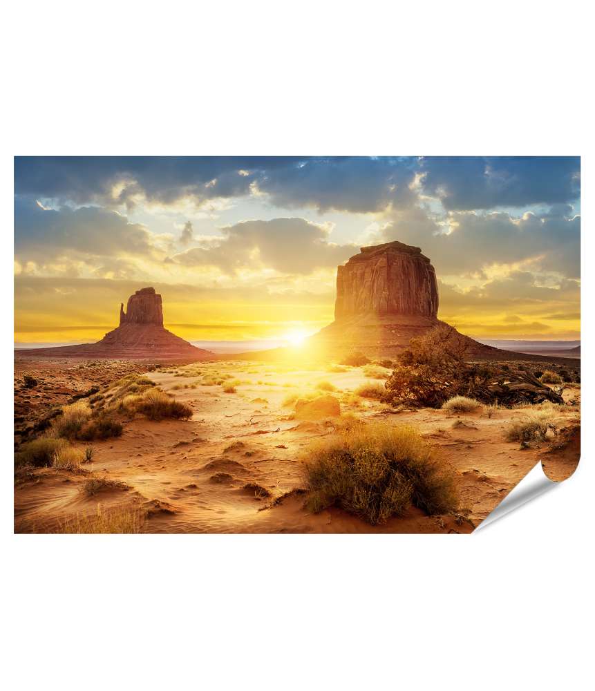 Islandburner XXL Premium Poster Sonnenuntergang im Monument Valley mit Blick auf Three Sisters Canyon, USA