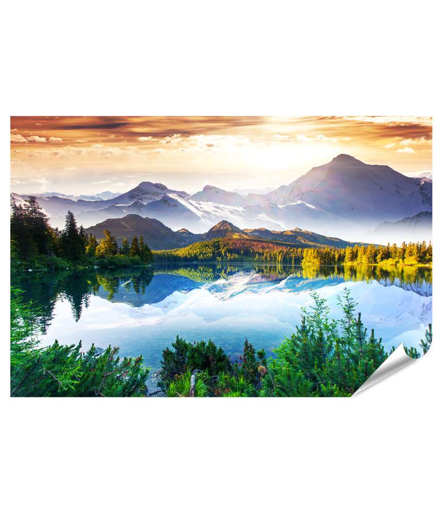 Islandburner XXL Premium Poster Fantastisches Wandbild eines sonnigen Tages am See mit Bergkulisse