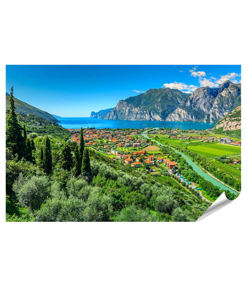 Islandburner XXL Premium Poster Sonniger Tag am Gardasee, Torbole, Italien: Wandbild des Sarca Flusses