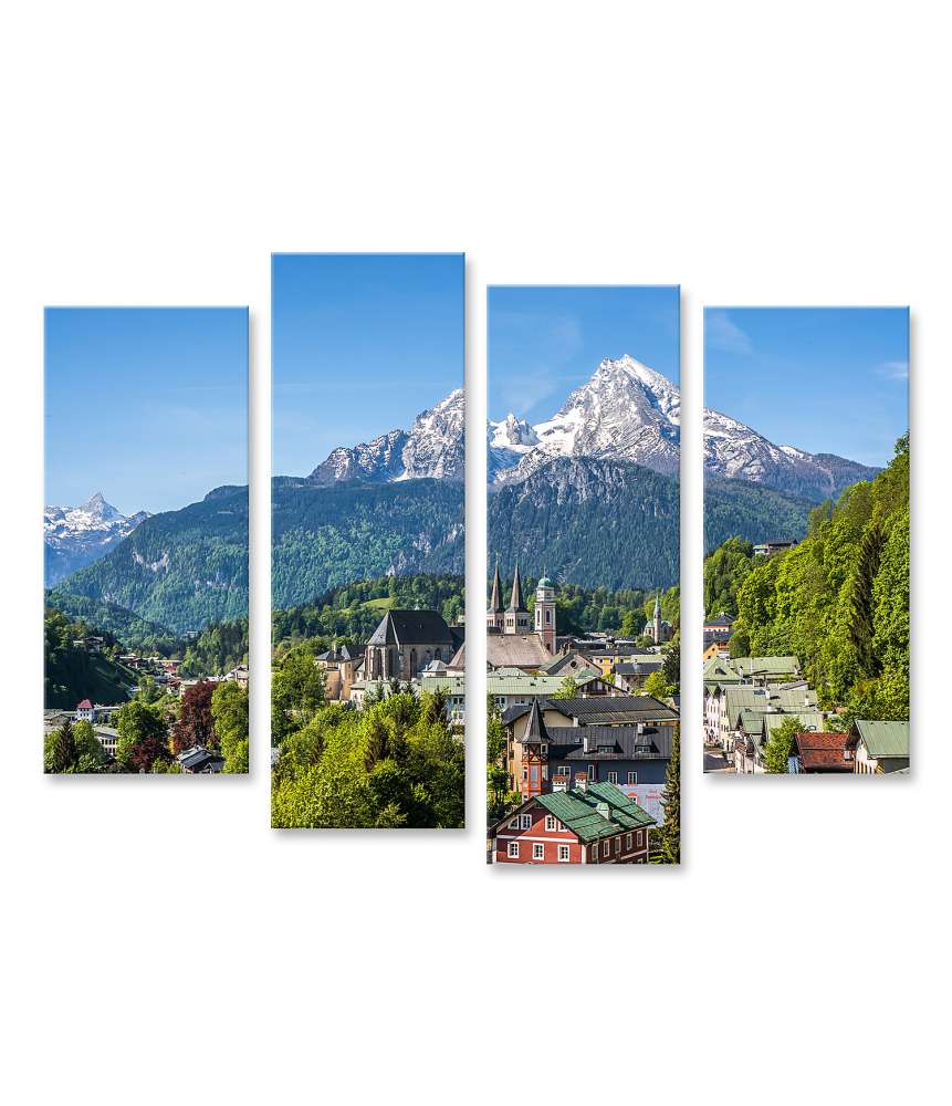 Islandburner Bild auf Leinwand Historisches Berchtesgaden mit Watzmann-Berg und Quelle, Bayern, Deutschland