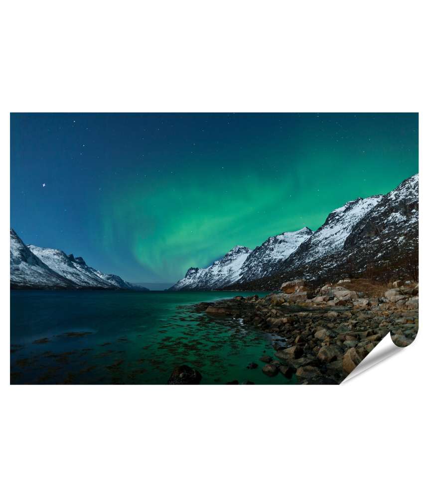 Islandburner XXL Premium Poster Aurora Borealis: Nordlichter spiegeln sich in Fjorden wider