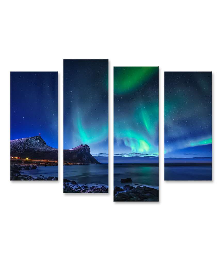 Islandburner Bild auf Leinwand Magisches Aurora Borealis Wandbild im nachtlichen Nordnorwegen