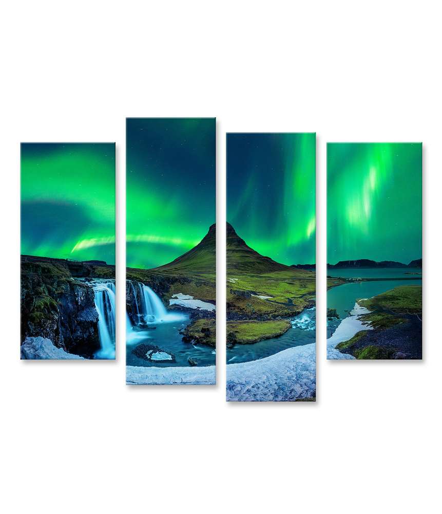 Islandburner Bild auf Leinwand Winterliches Nordlicht Aurora Borealis über Kirkjufell Berg, Island