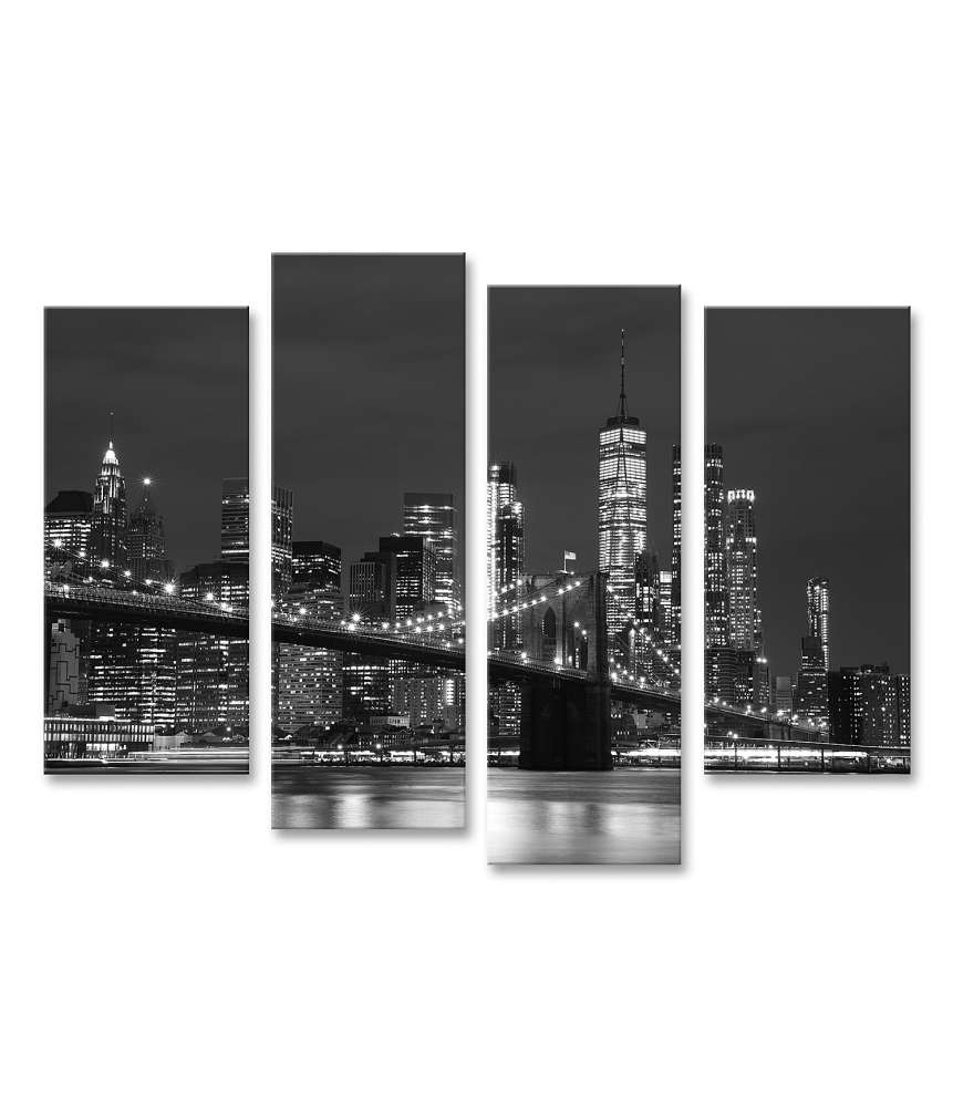 Islandburner Bild auf Leinwand Schwarz-weißes Wandbild der Brooklyn Bridge und New Yorker Wolkenkratzer