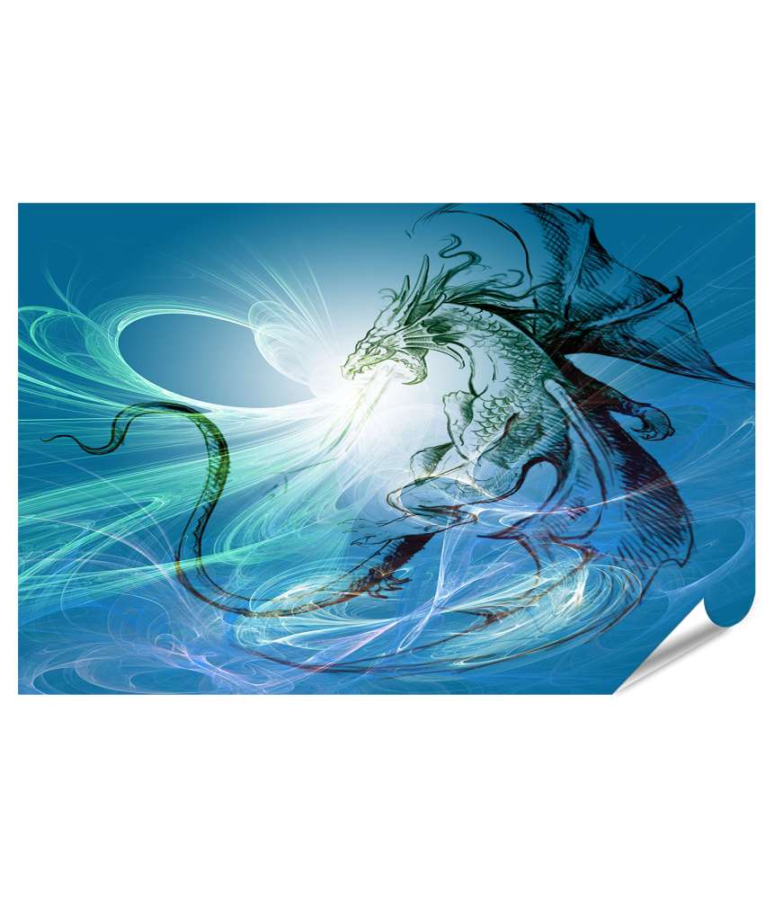 Islandburner XXL Premium Poster Fantastisches Drachen-Wandbild mit Feuerspuck-Motiv für Jugendzimmer