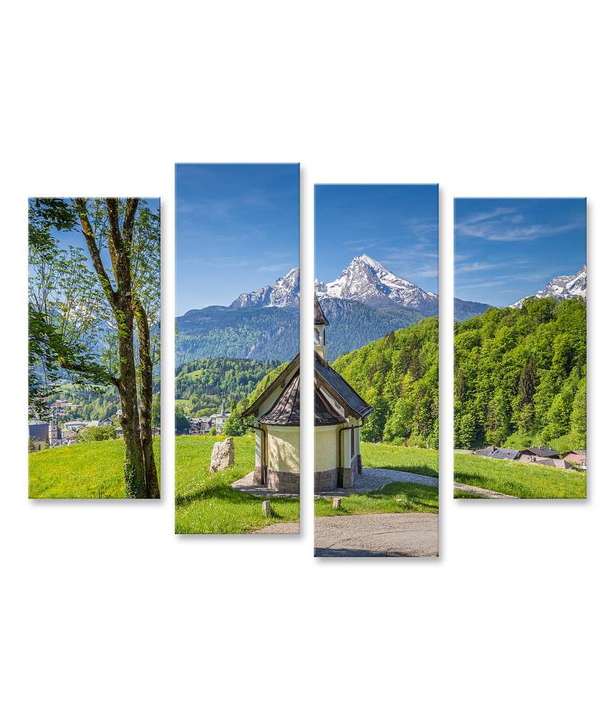 Islandburner Bild auf Leinwand Beeindruckendes Wandbild: Berühmte Kapelle am Lockstein mit Blick auf den Watzmann