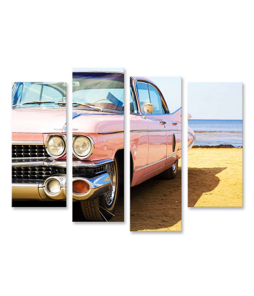 Islandburner Bild auf Leinwand Klassisches Wandbild eines rosa Cadillac am Strand