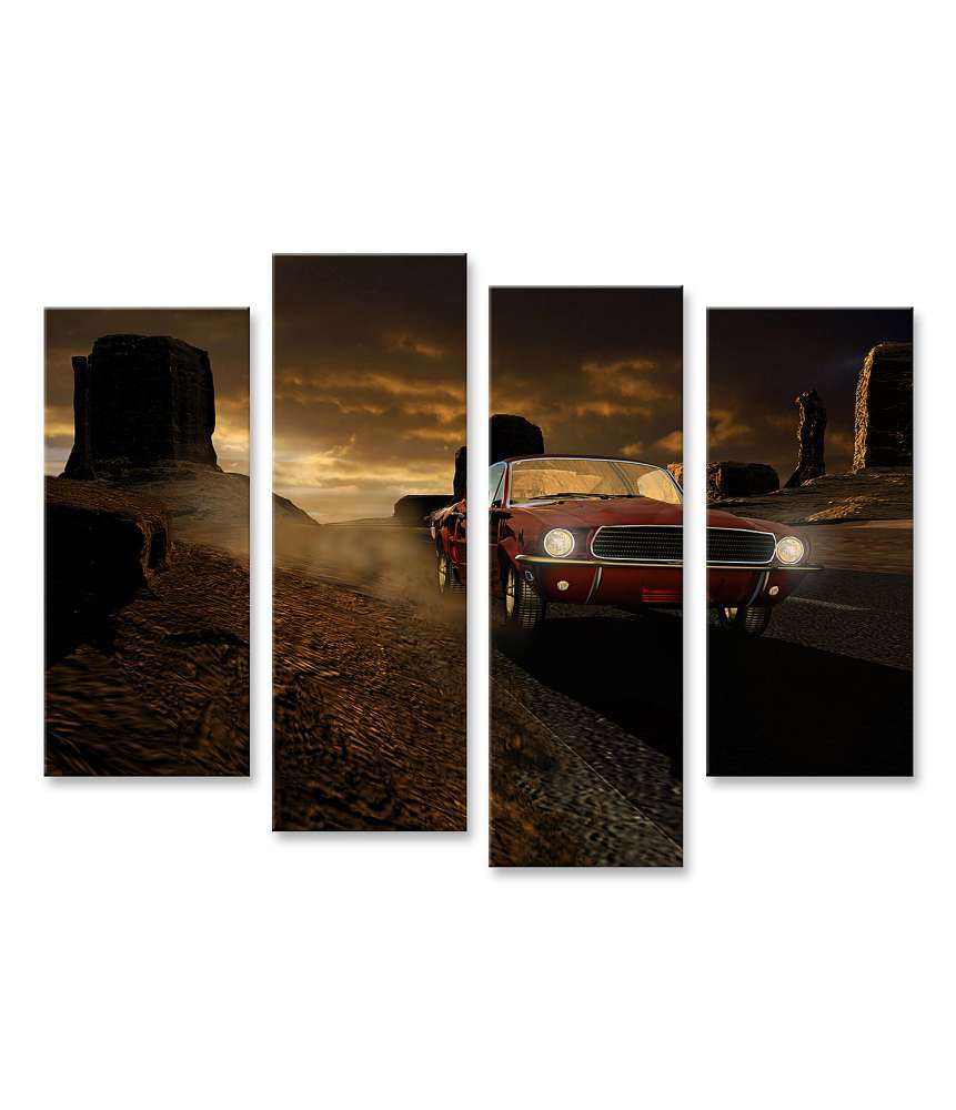 Bild auf Leinwand 1967er Ford Mustang in metallrot vor Monument Valley-Wandbild