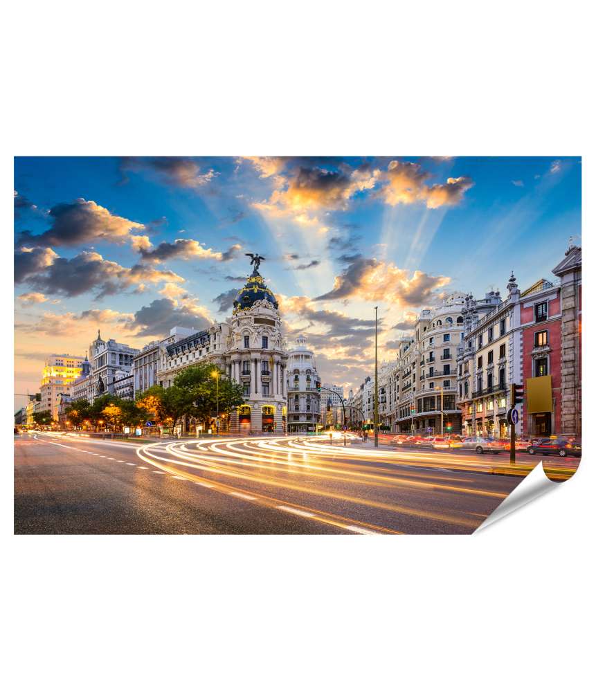 Islandburner XXL Premium Poster Stadtbild Madrids: Calle De Alcala trifft Gran Via, Spanien