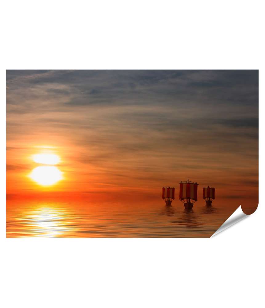 Islandburner XXL Premium Poster Wikingerschiffe vor malerischem Sonnenuntergang als Wandbild