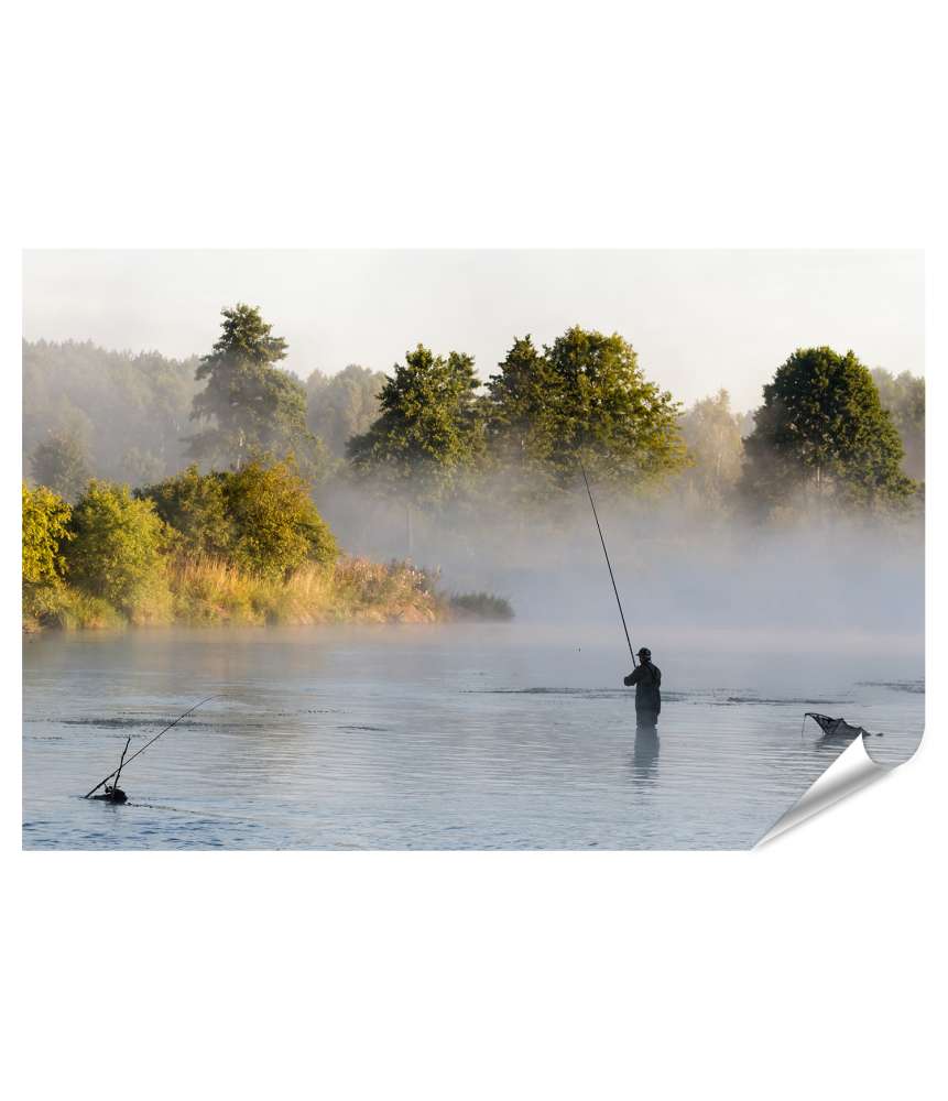 Islandburner XXL Premium Poster Angler beim Fischen in idyllischer Seelandschaft