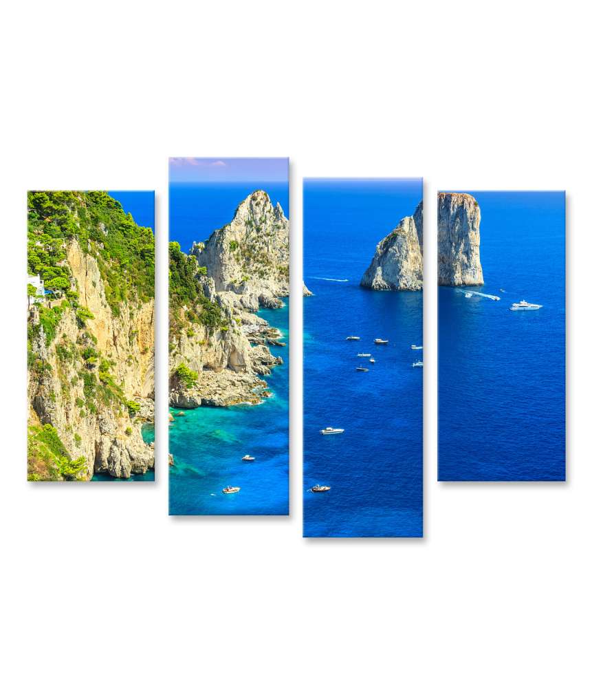 Islandburner Bild auf Leinwand Panoramisches Wandbild von Capri Insel, Strand und Faraglioni Klippen, Italien