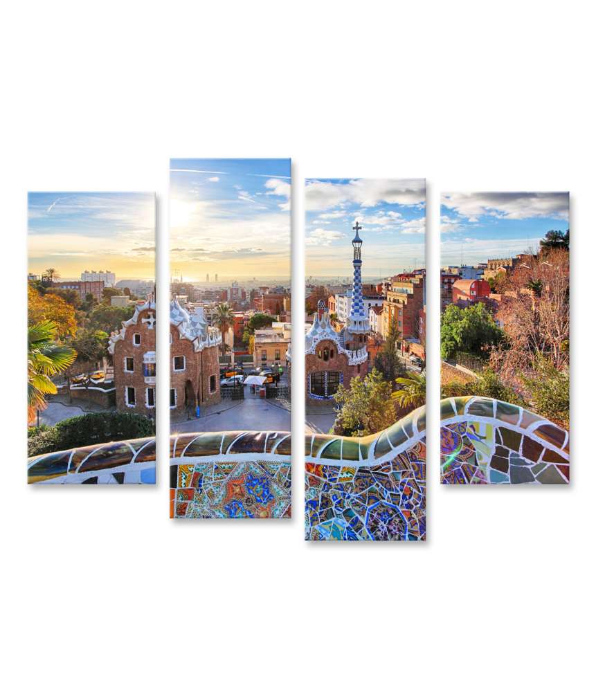 Islandburner Bild auf Leinwand Sonniges Wandbild des Park Guell in Barcelona, Spanien