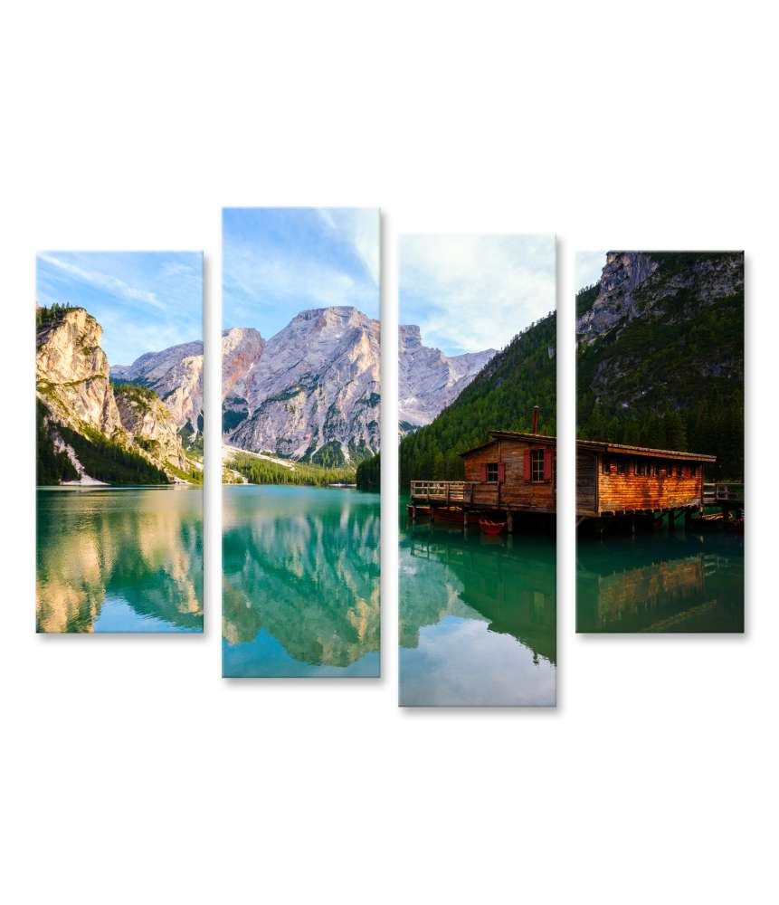 Islandburner Bild auf Leinwand Wandbild von Prager Wildsee in den Dolomiten, Südtirol, Italien