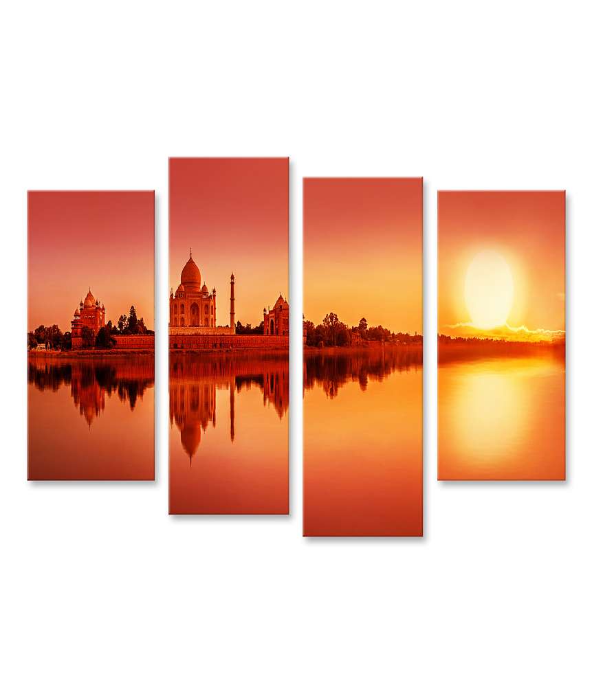 Islandburner Bild auf Leinwand Panoramablick auf Taj Mahal bei Sonnenuntergang, Agra, Indien, am Yamuna Fluss