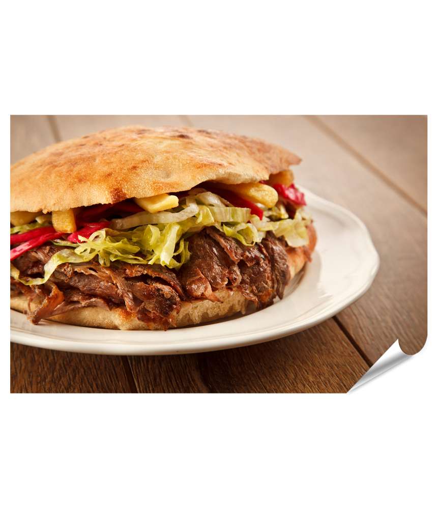 Islandburner XXL Premium Poster Döner Kebab: Gegrilltes Fleisch, Brot und Gemüse im Shawarma-Sandwich-Stil