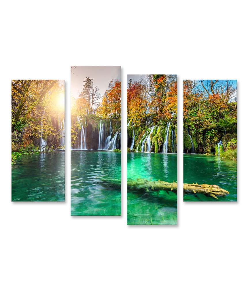 Islandburner Bild auf Leinwand Buntes Herbstpanorama mit Wasserfällen im Plitvice Nationalpark, Kroatien