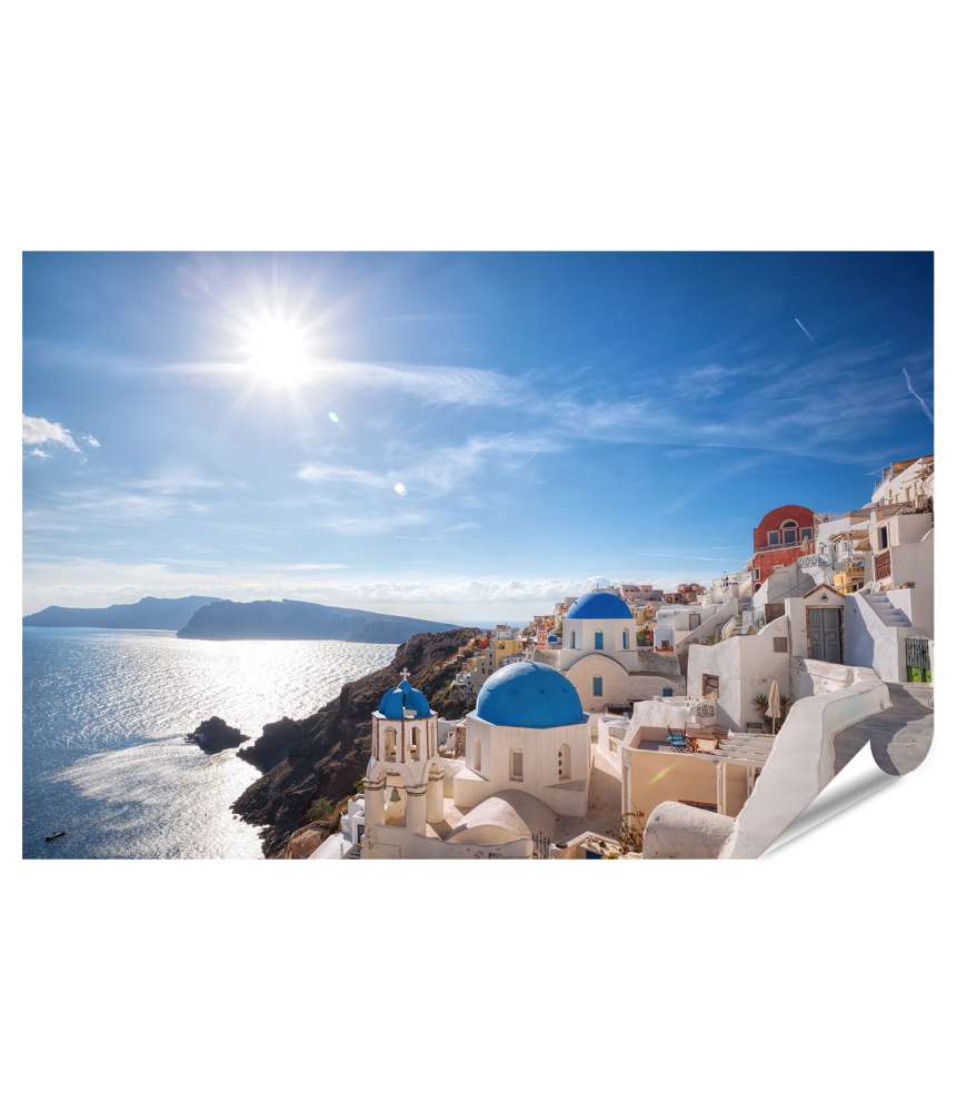 Islandburner XXL Premium Poster Pittoreskes Wandbild des Oia Dorfes auf Santorini, Griechenland