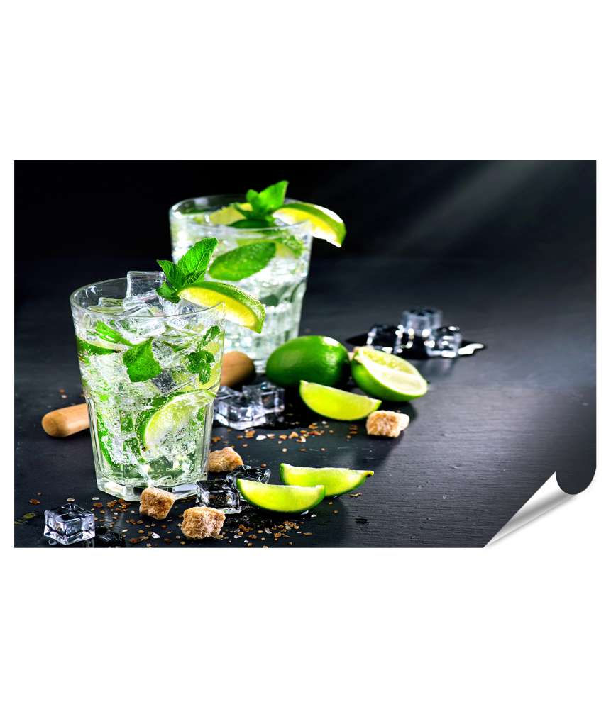 Islandburner XXL Premium Poster Mojito-Cocktail mit Eiswürfeln und braunem Zucker als Wandbild