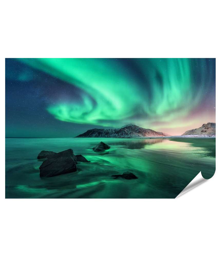 Islandburner XXL Premium Poster Nordlichter-Aurora über den Lofoten-Inseln, Norwegen: Himmelskunst der Polarlichter