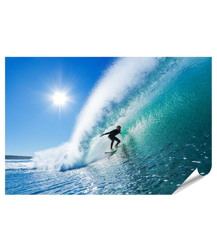 Islandburner XXL Premium Poster Surfer Riding a Majestic Blue Ocean Wave