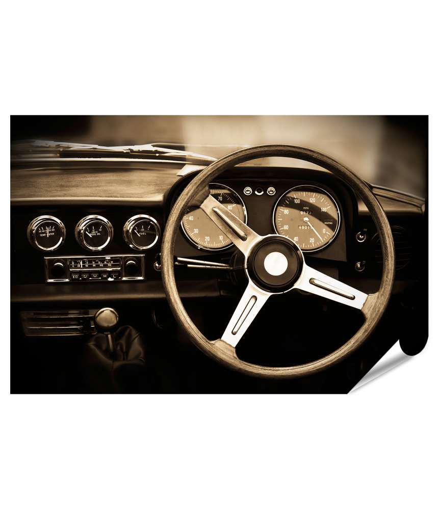 Islandburner XXL Premium Poster Sepia-Ton Wandbild eines Oldtimer-Armaturenbretts