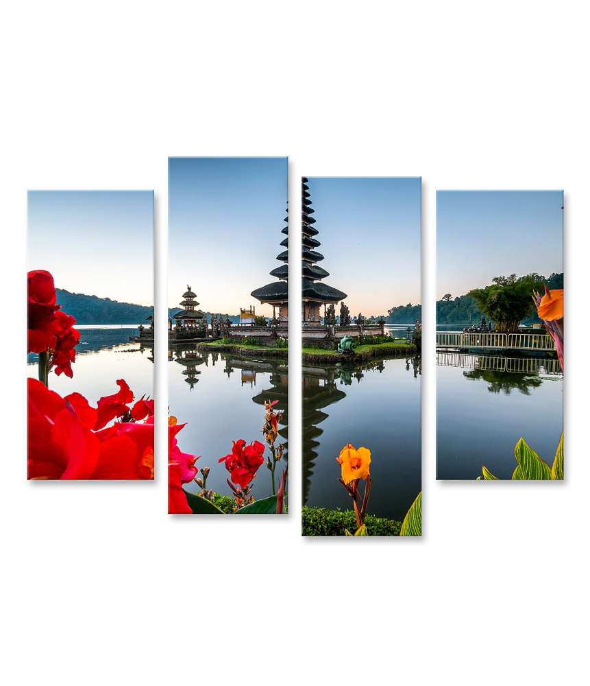 Islandburner Bild auf Leinwand Wandbild von Ulun Danu Bratan Tempel in Bali, umgeben von Blumengarten