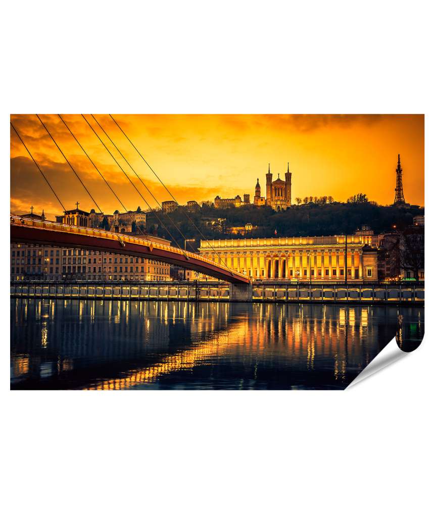 Islandburner XXL Premium Poster Sonnenuntergang am Saone Fluss in Lyon, Frankreich