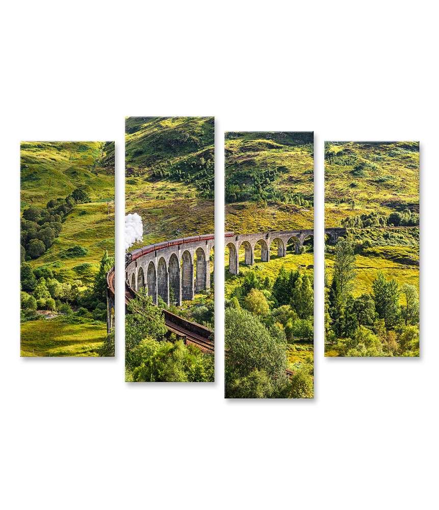 Islandburner Bild auf Leinwand Dampfzug Jacobite überquert Glenfinnan Viadukt in Schottland auf Wandbild