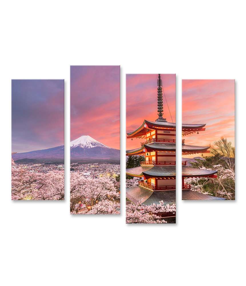 Islandburner Bild auf Leinwand Blick auf Mt Fuji, Pagode und Kirschblüten in Fujiyoshida, Japan im Frühling