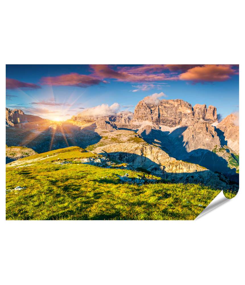 Islandburner XXL Premium Poster Sommerlicher Sonnenuntergang am Paternkofel im Drei Zinnen Nationalpark, Dolomiten