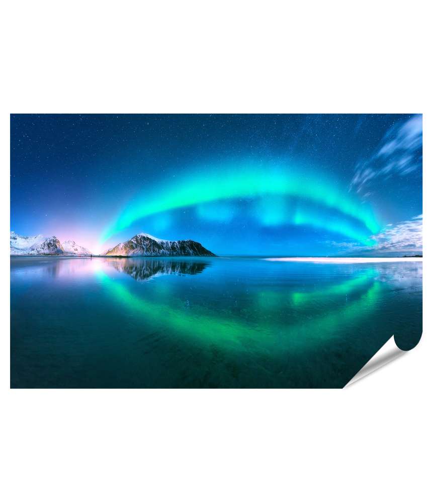 Islandburner XXL Premium Poster Aurora-Borealis-Spiegelung im Wasser der Lofoten-Inseln, Norwegen