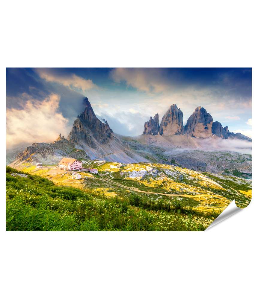 Islandburner XXL Premium Poster Beeindruckendes Wandbild im Rifugio Lacatelli, Nationalpark Drei Zinnen, Auronzo, Italien