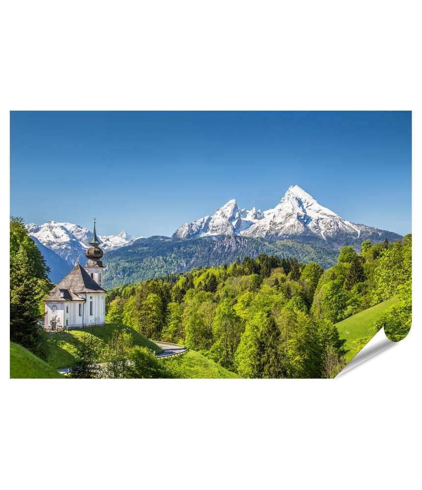 Islandburner XXL Premium Poster Atemberaubendes Wandbild: Maria Gern, Watzmann in den Bayerischen Alpen