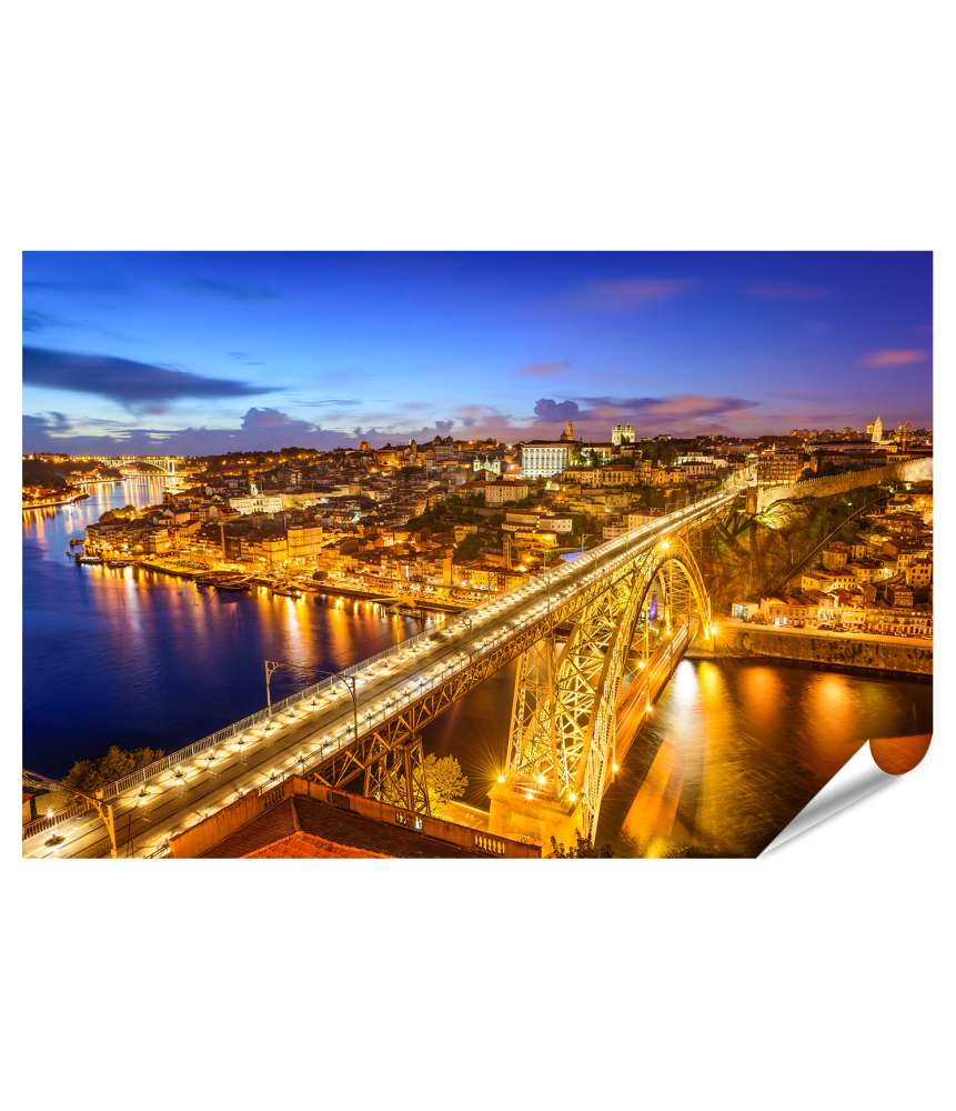 Islandburner XXL Premium Poster Blick auf das Stadtbild von Porto, Portugal über die Dom Luis I Brücke