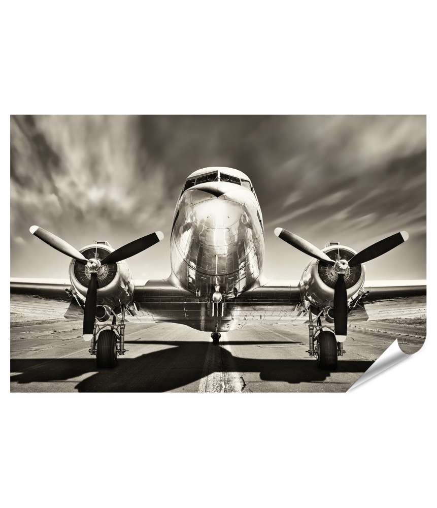 Islandburner XXL Premium Poster Retro-Stil Wandbild mit Propeller-Flugzeug-Motiv