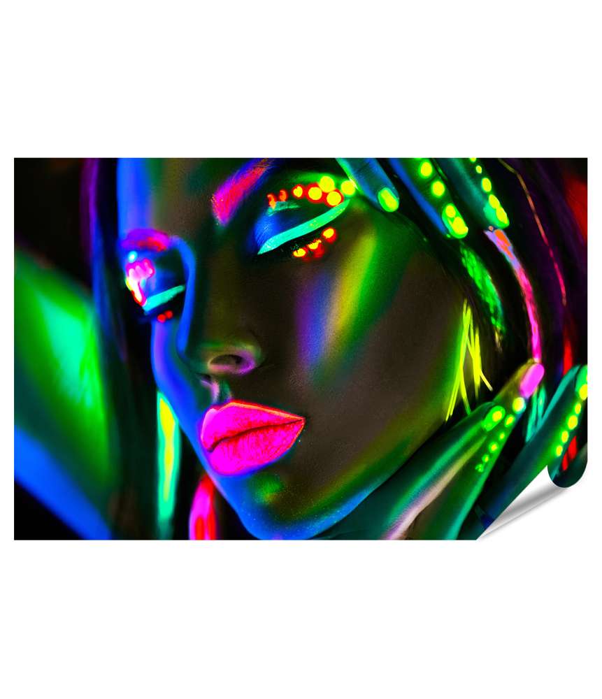 Islandburner XXL Premium Poster Neonleuchtendes Wandbild einer Rave-Frau für Party-Club oder Jugendzimmer