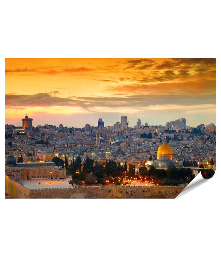 Islandburner XXL Premium Poster Panoramisches Wandbild der historischen Altstadt Jerusalems, Israel