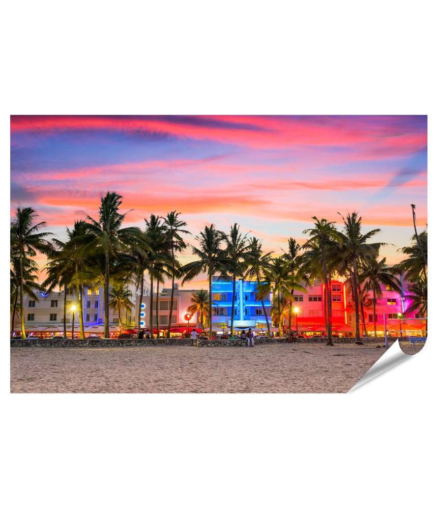 Islandburner XXL Premium Poster Wandbild am Ocean Drive, Miami Beach, Florida, USA