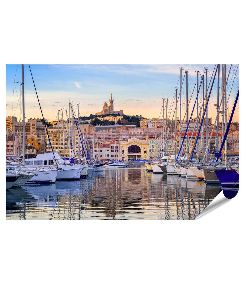 Islandburner XXL Premium Poster Yachten im Alten Vieux Port von Marseille unter der Kathedrale Notre-Dame