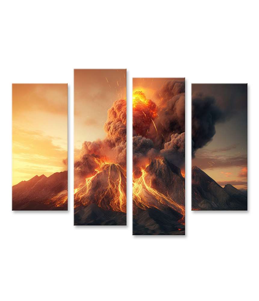 Islandburner Bild auf Leinwand Gewaltiger Vulkanausbruch mit eruptierender Lava und aufsteigenden Gasen