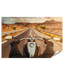 XXL Premium Poster Motorradfahrer allein auf US-Highway, umgeben von atemberaubendem Sonnenuntergang