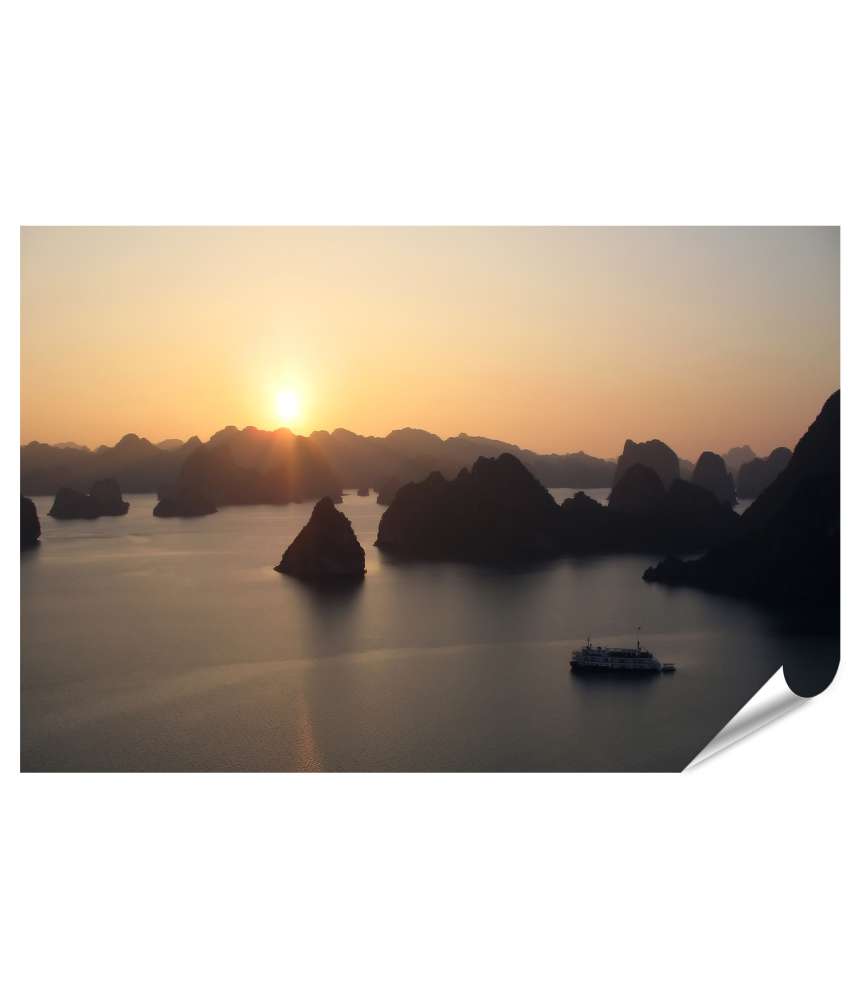 Islandburner XXL Premium Poster Wandbild: Zauberhafter Sonnenuntergang über der Halong Bucht, Vietnam