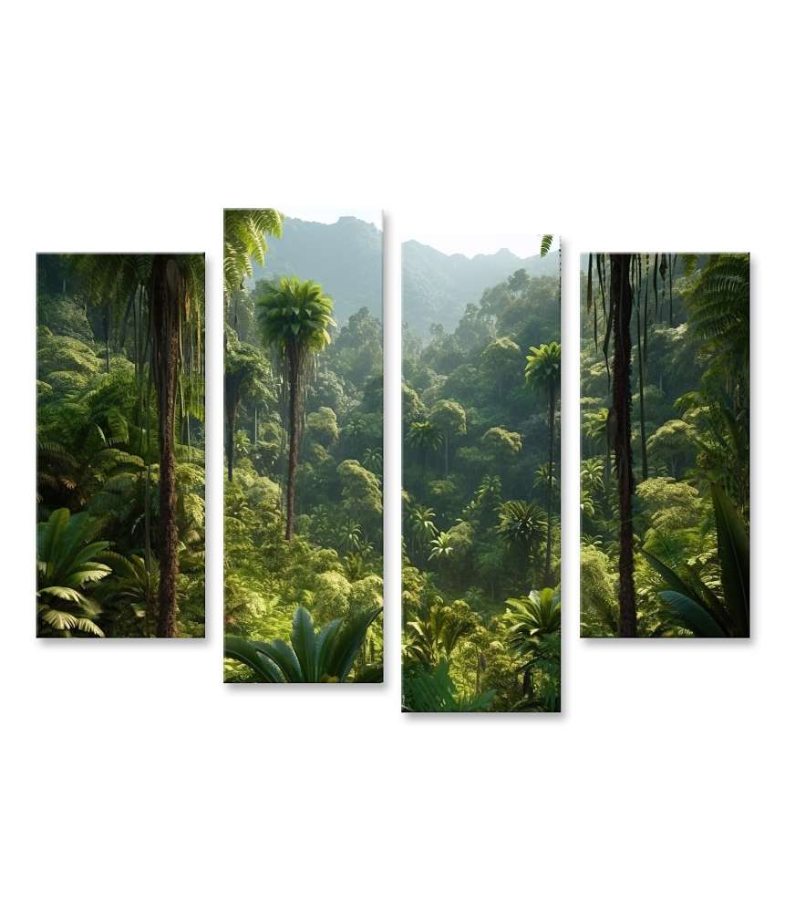 Islandburner Bild auf Leinwand Exotisches Wandbild: Dschungelpanorama mit üppigem Wald und tropischen Pflanzen