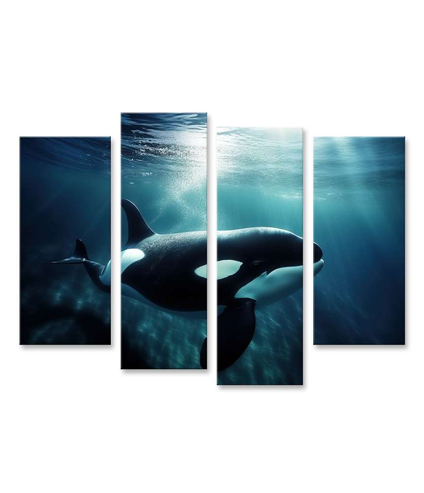 Islandburner Bild auf Leinwand Unterwasser-Wandbild mit schwimmendem Orca-Killerwal und Meerestieren