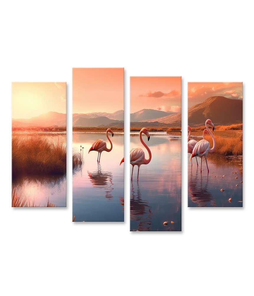 Islandburner Bild auf Leinwand Stehende rosa Flamingos in ihrer natürlichen Umgebung