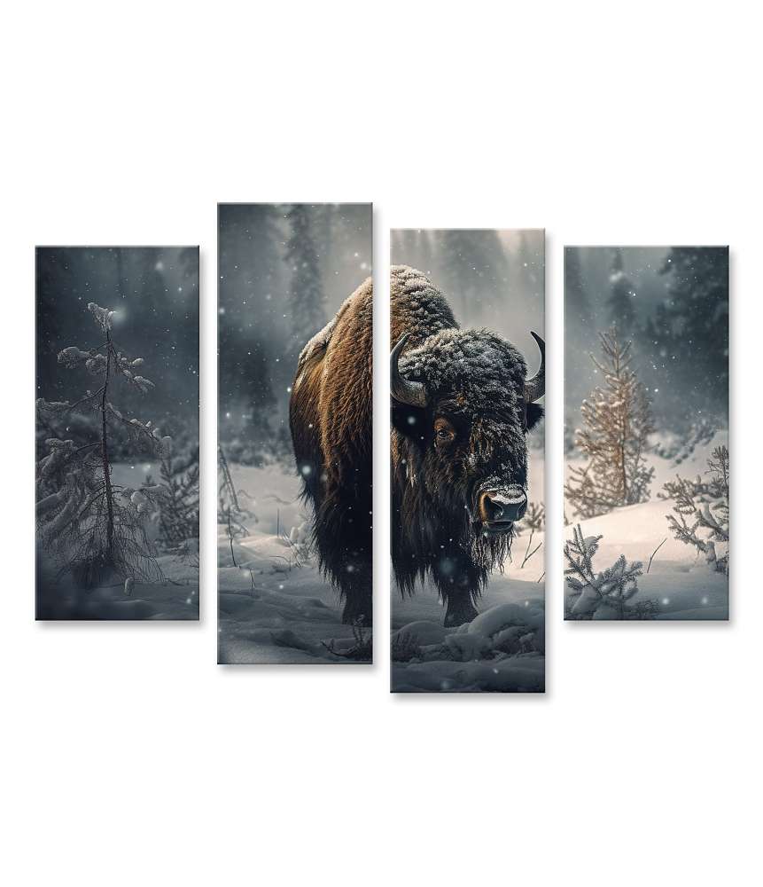 Islandburner Bild auf Leinwand Stehender Bison in schneebedecktem Wald - Wandbild natürlicher Wildtiere